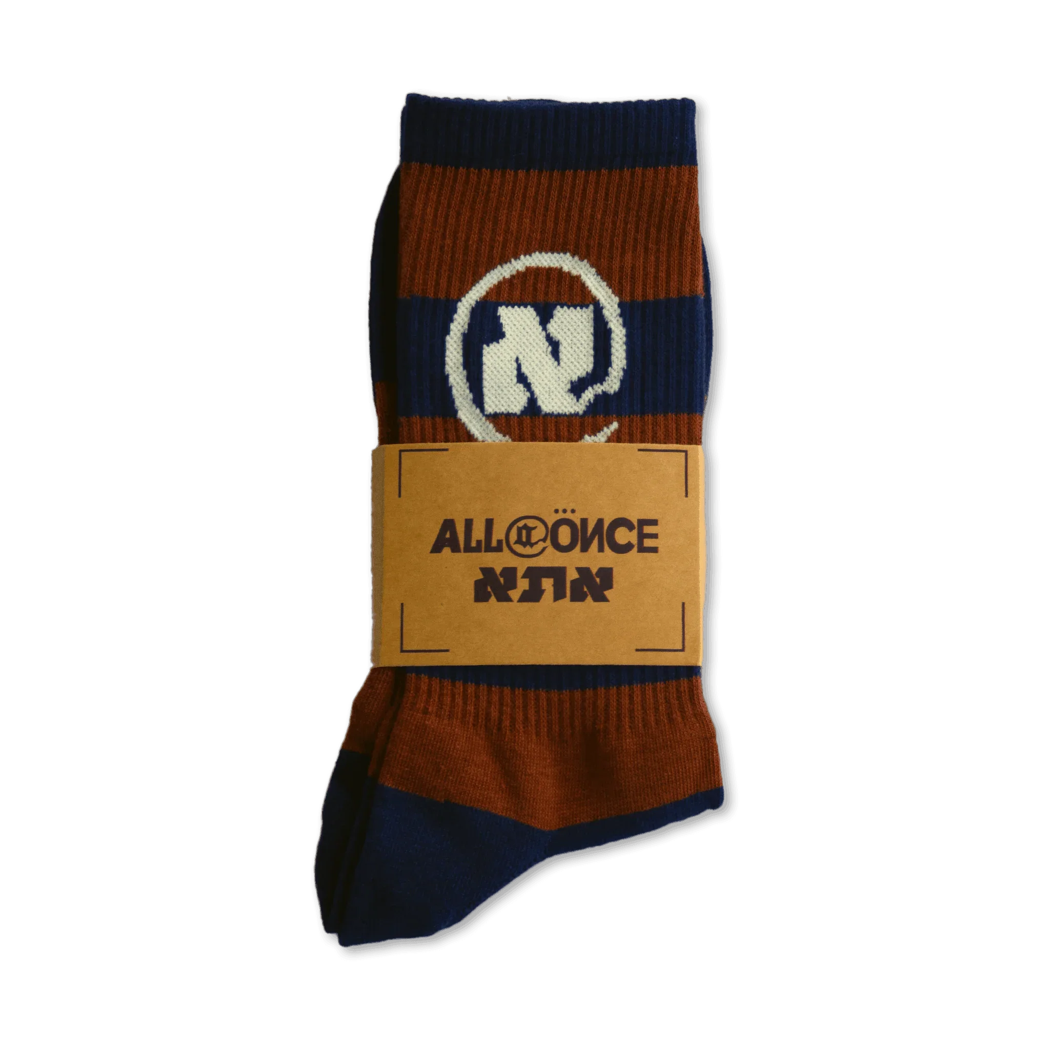 Brown and Dark Blue Striped Alef Socks - All@Once