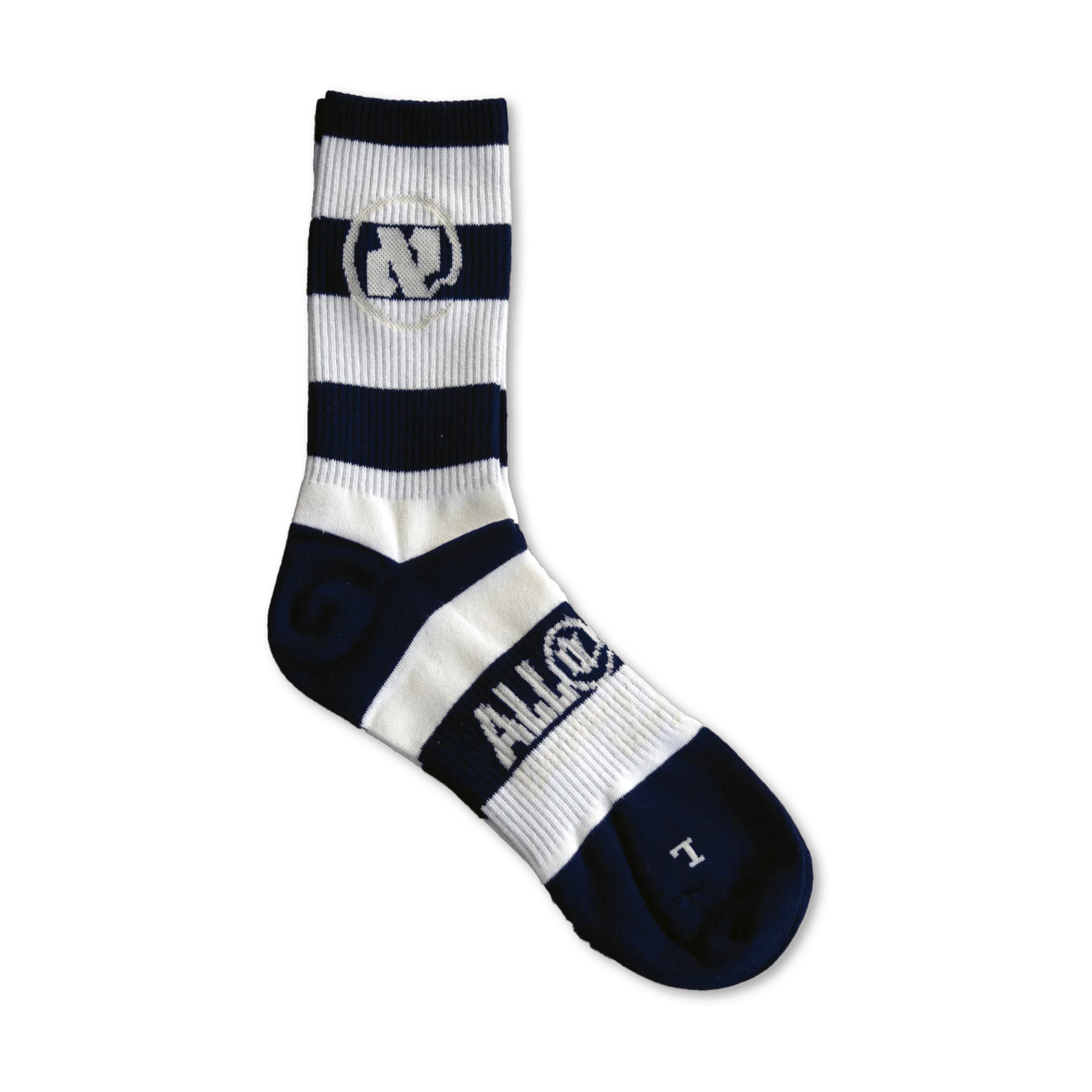 White and Dark Blue Striped Alef Socks - All@Once