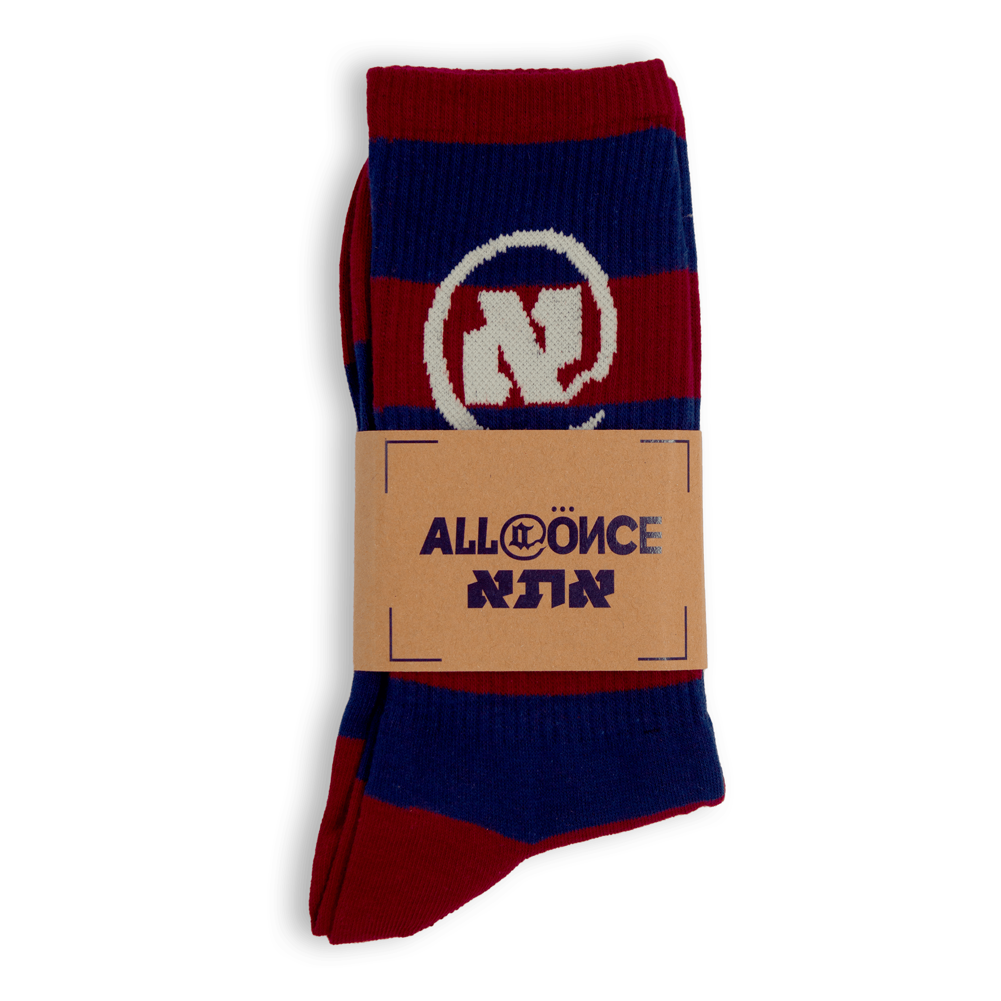 Red and Dark Blue Striped Alef Socks - All@Once
