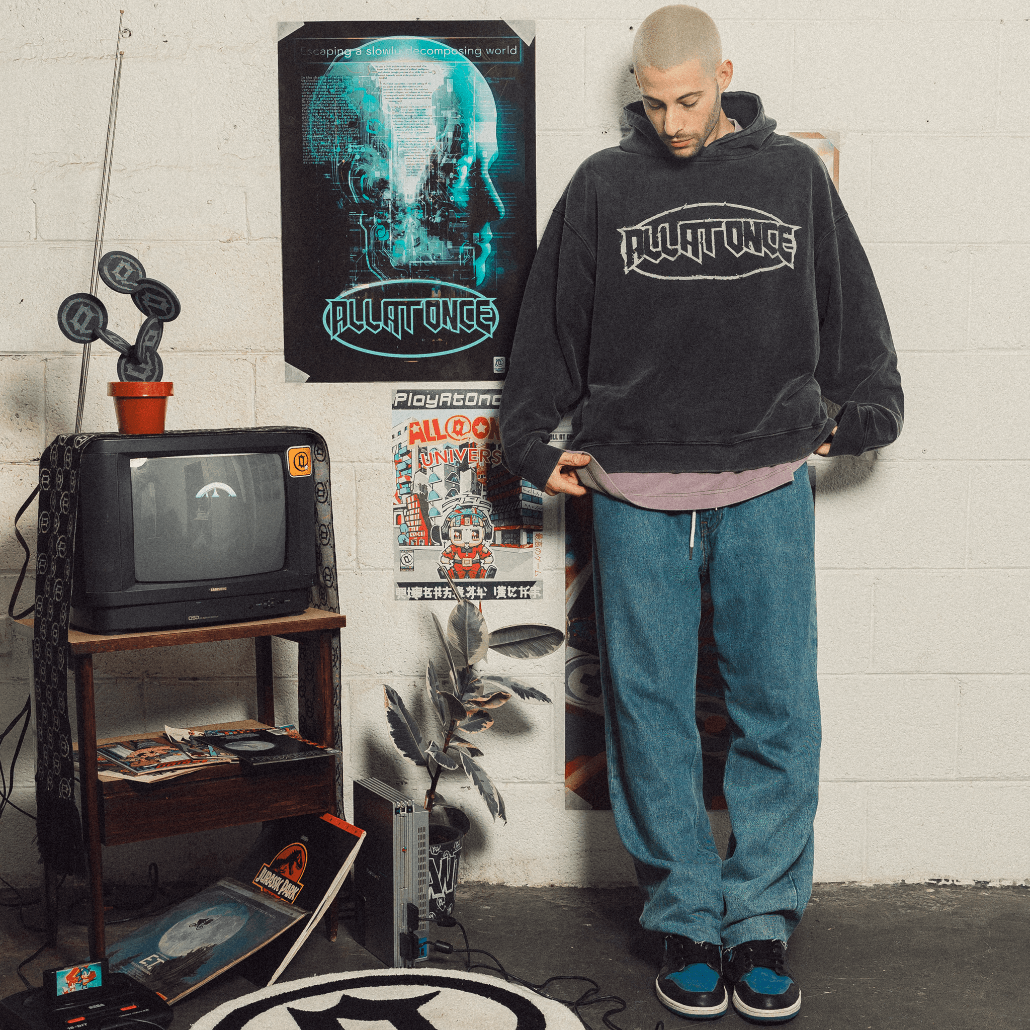 Washed Black Destruction Hoodie - All@Once