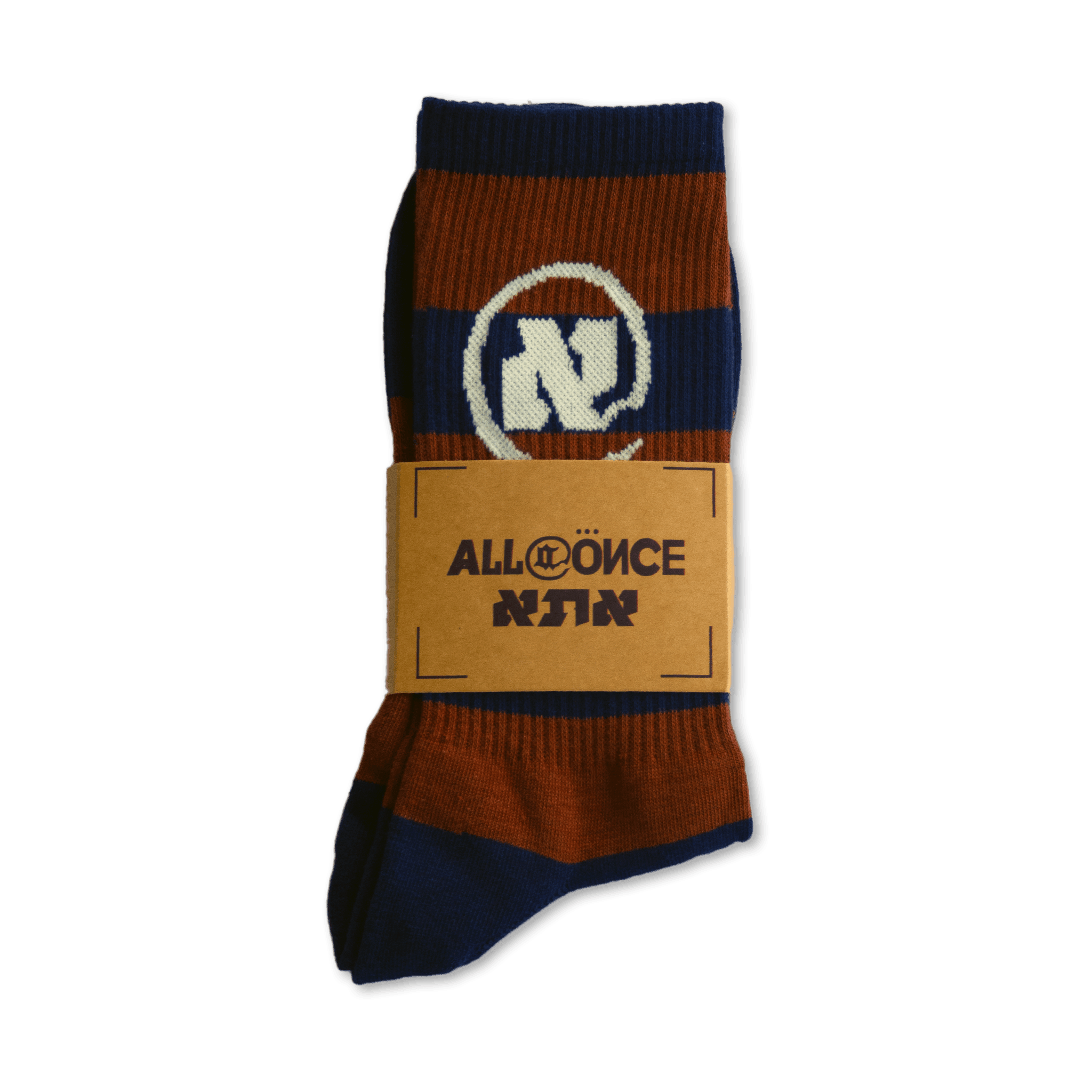 Brown and Dark Blue Striped Alef Socks - All@Once