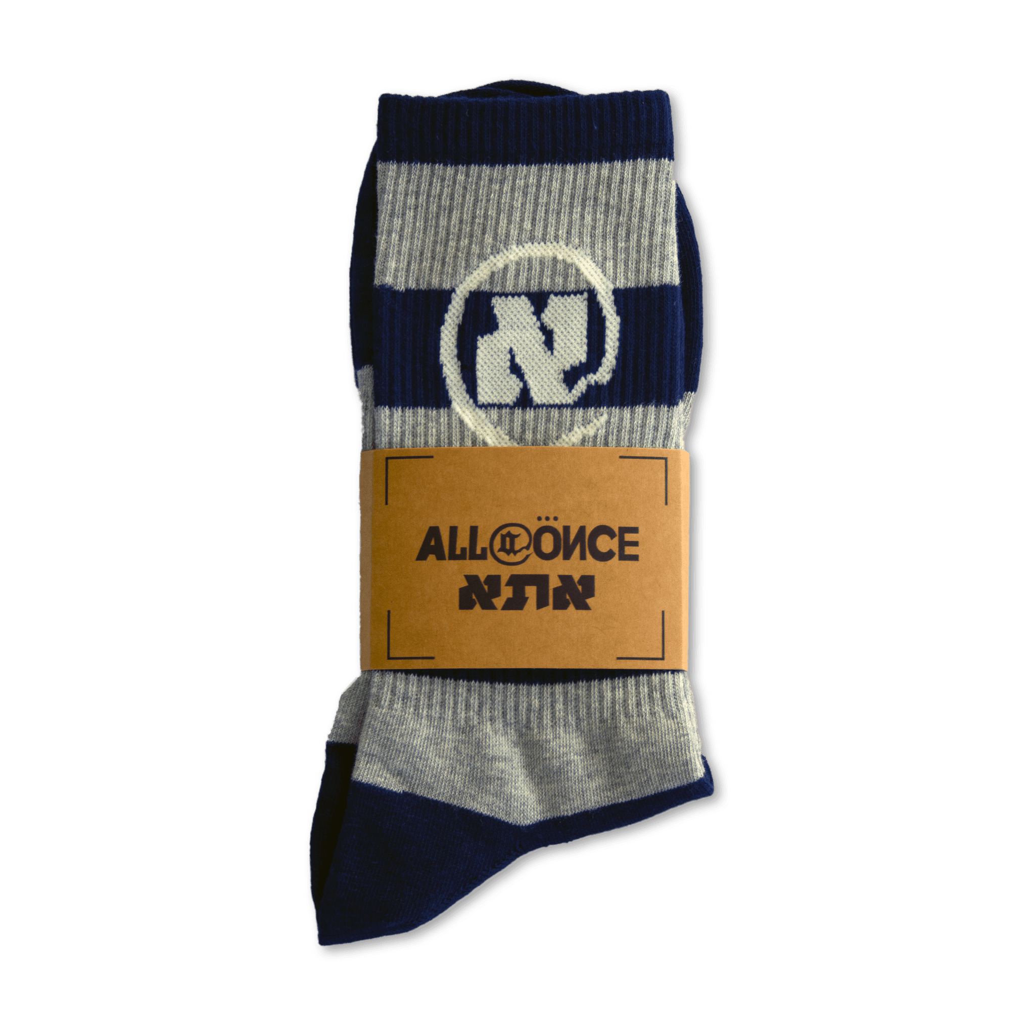 Heather Grey and Dark Blue Striped Alef Socks - All@Once