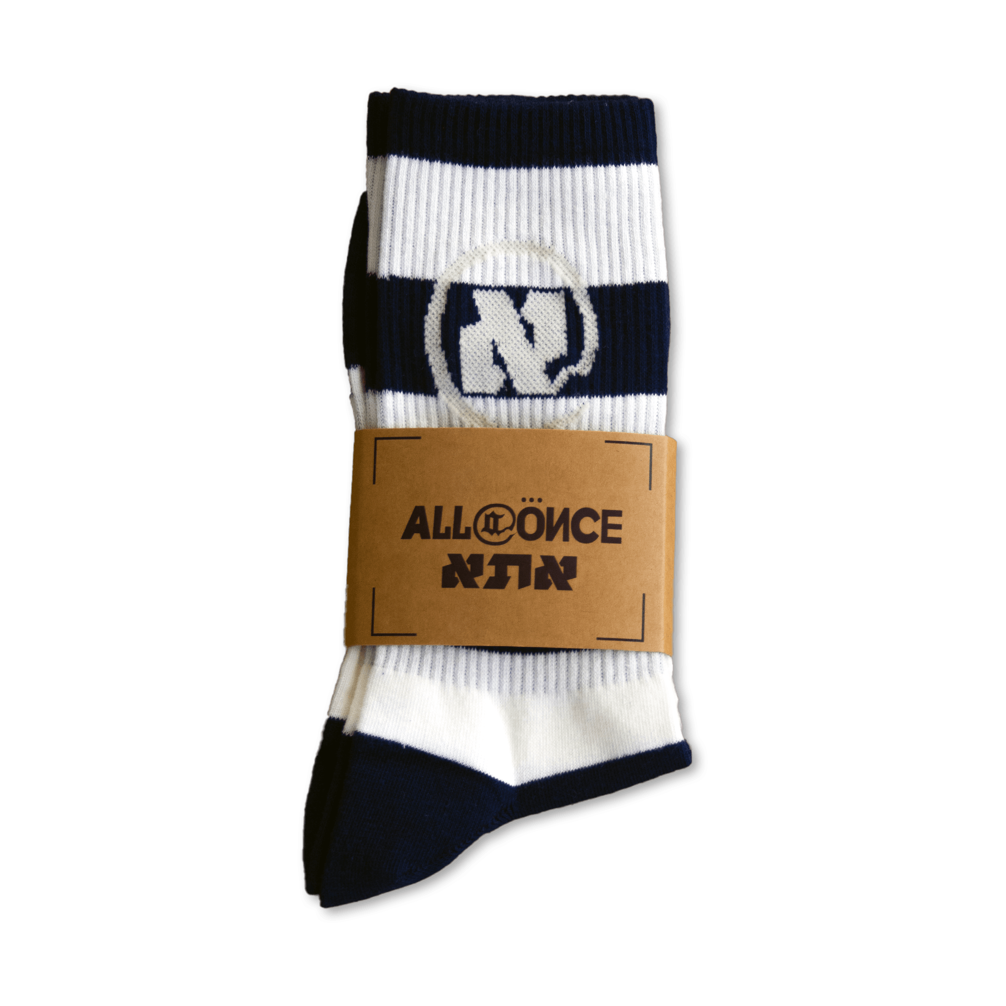 White and Dark Blue Striped Alef Socks - All@Once