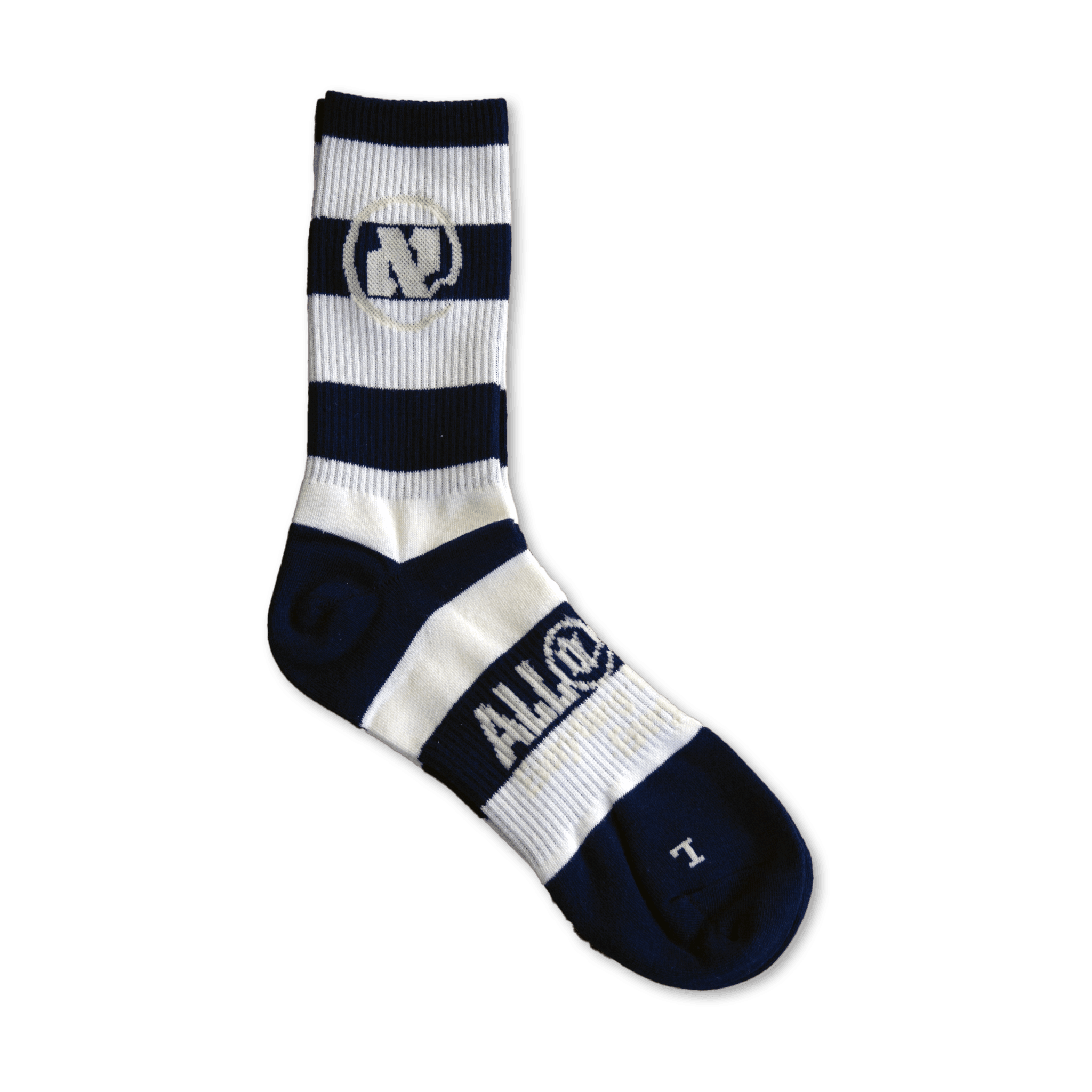 White and Dark Blue Striped Alef Socks - All@Once